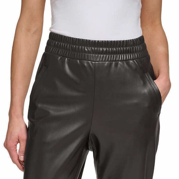 DKNY Donna Karan Vegan leather Pull on Pant  Womens Black Size Med - Picture 5 of 5